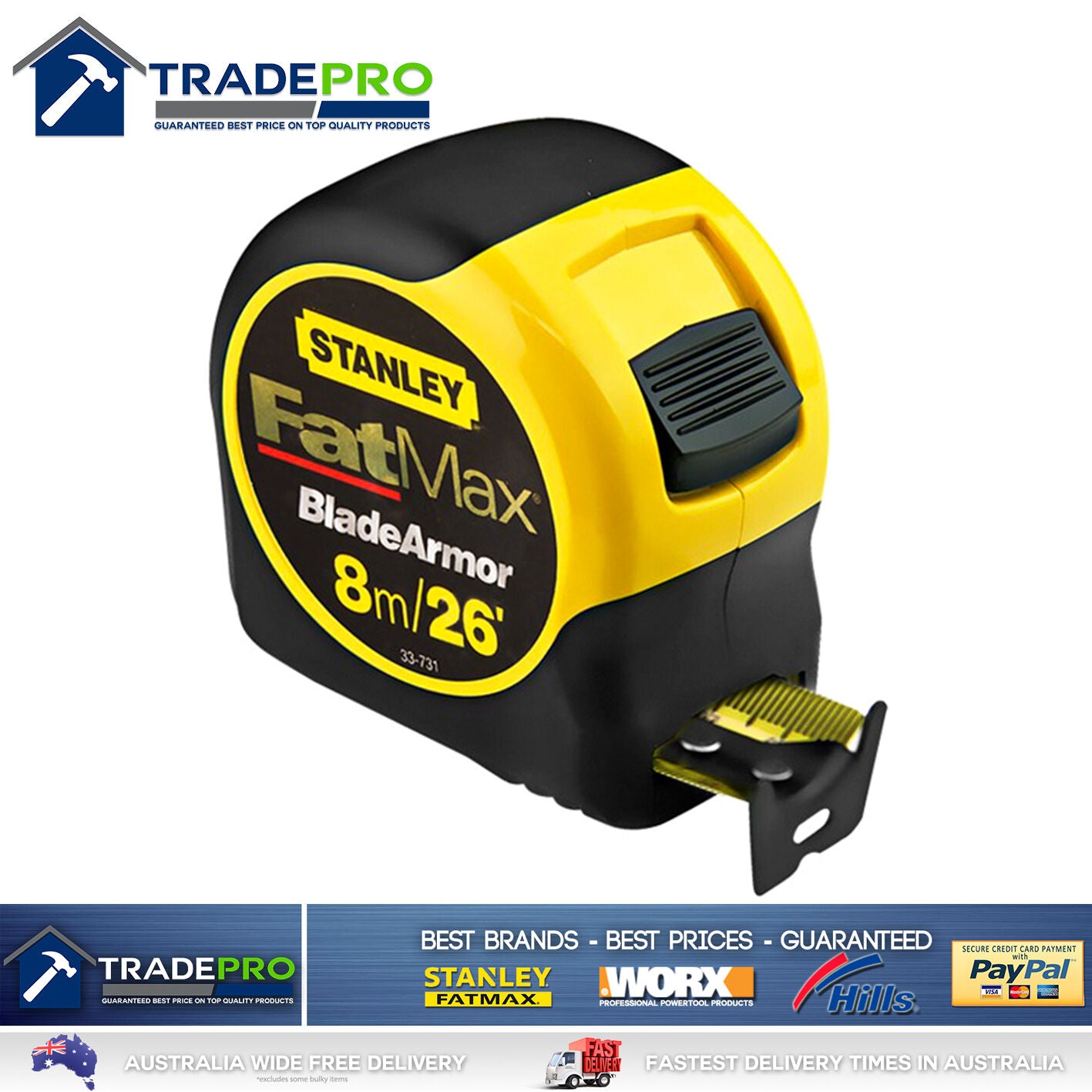 Stanley® FatMax 8m 26ft Tape Measure Metric & Imperial 8Mtr Inches Feet