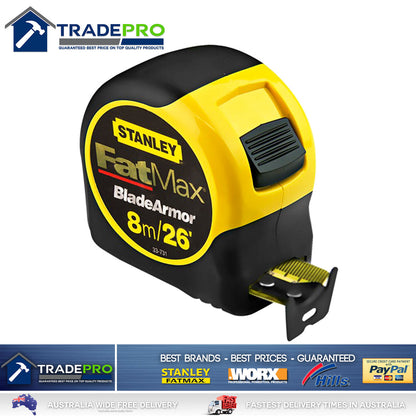 Stanley® FatMax 8m 26ft Tape Measure Metric & Imperial 8Mtr Inches Feet