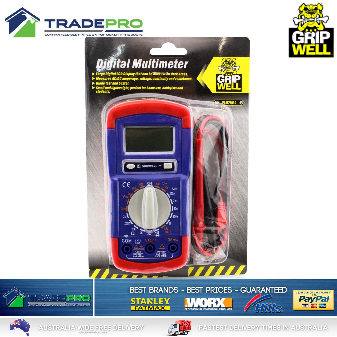 Digital Multimeter LCD Electrical Gripwell® Voltmeter Ohm Multi tester AC & DC