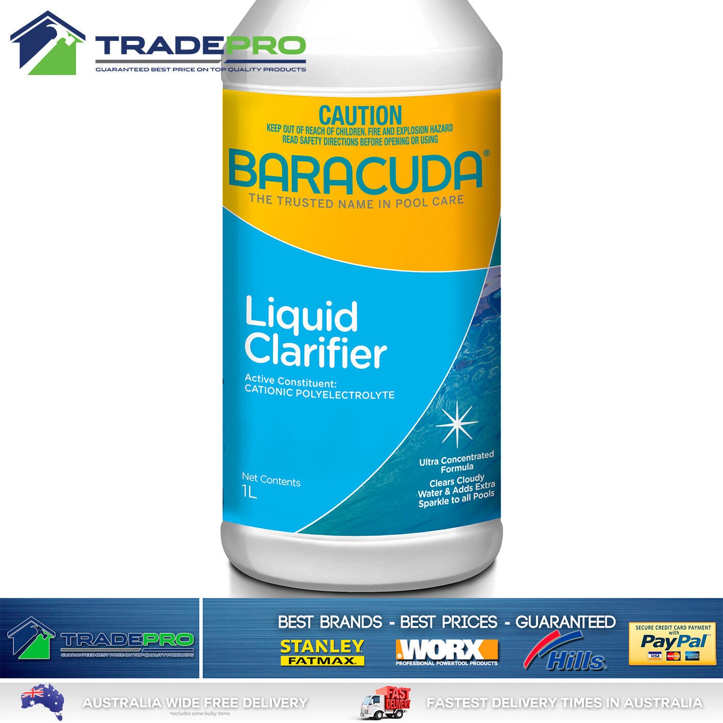 Pool Clarifier Liquid 1Ltr PRO Baracuda Clears Cloudy Green Water Spa Flock 1L 1