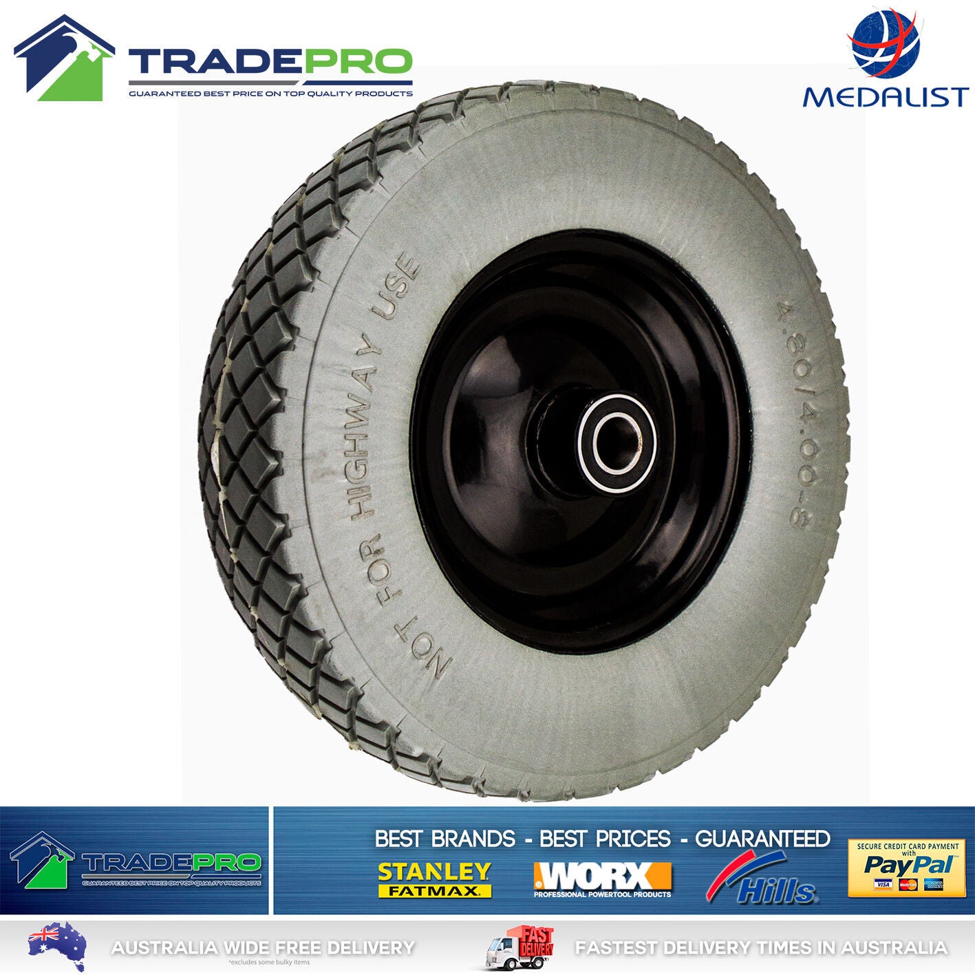 Wheelbarrow Wheel 16" x4" 90mm Wide Puncture Proof Barrow Trailer Tyre 25mm Bore