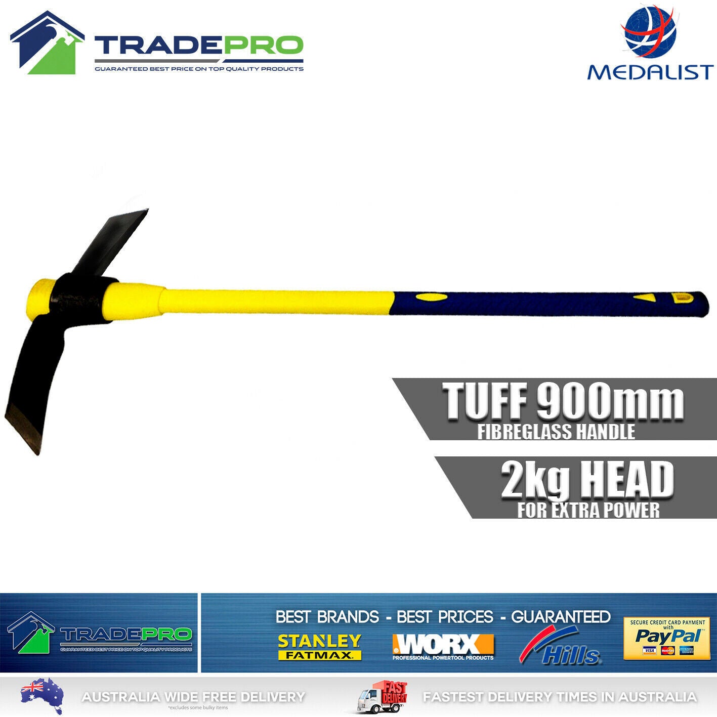 Mattock Medalist® 2kg & Fiberglass Handle Garden Cutter Hoe End Trench Digging