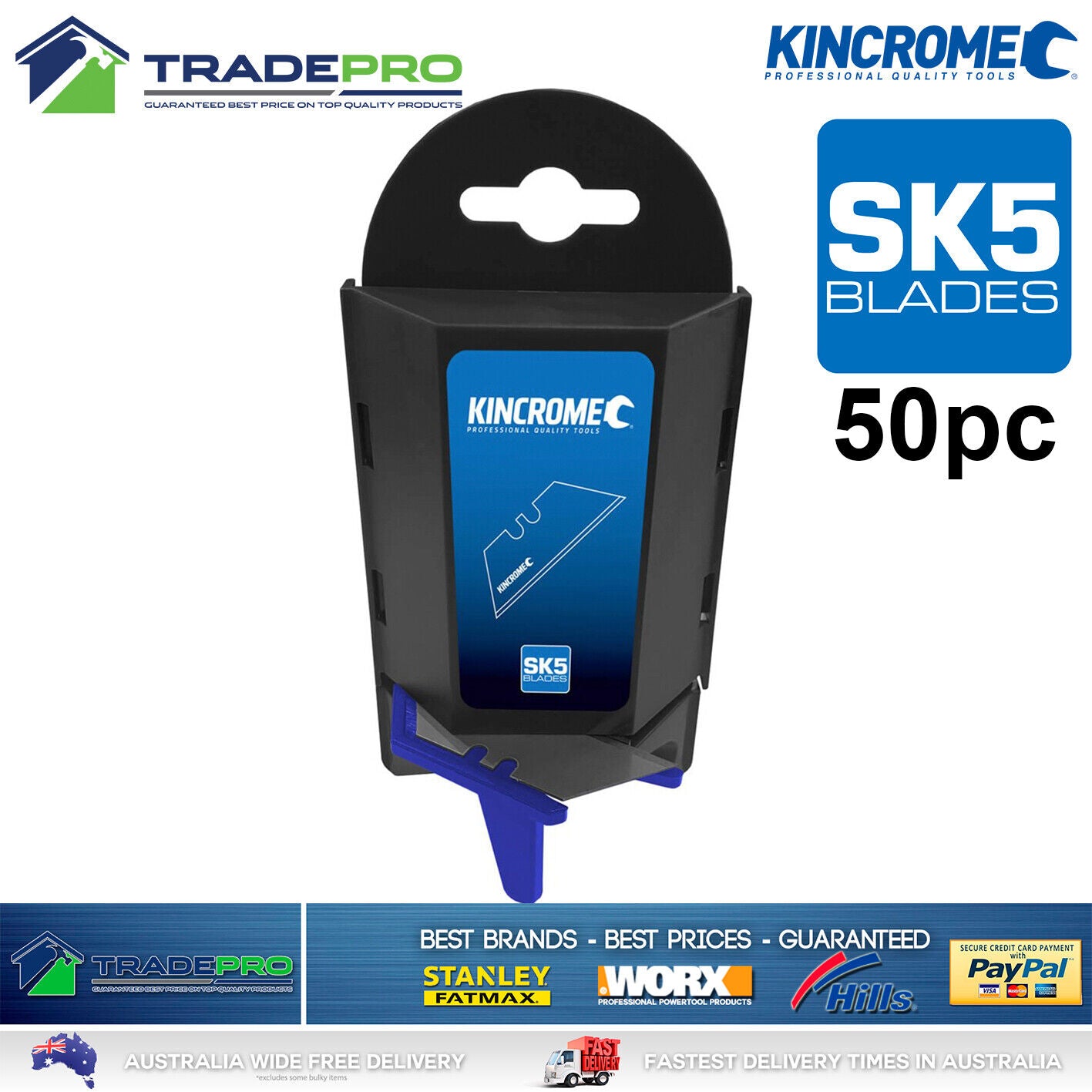 Kincrome Utility Knife Blades 50 Piece Kit PRO Razor Carbon Steel Safety Cutter