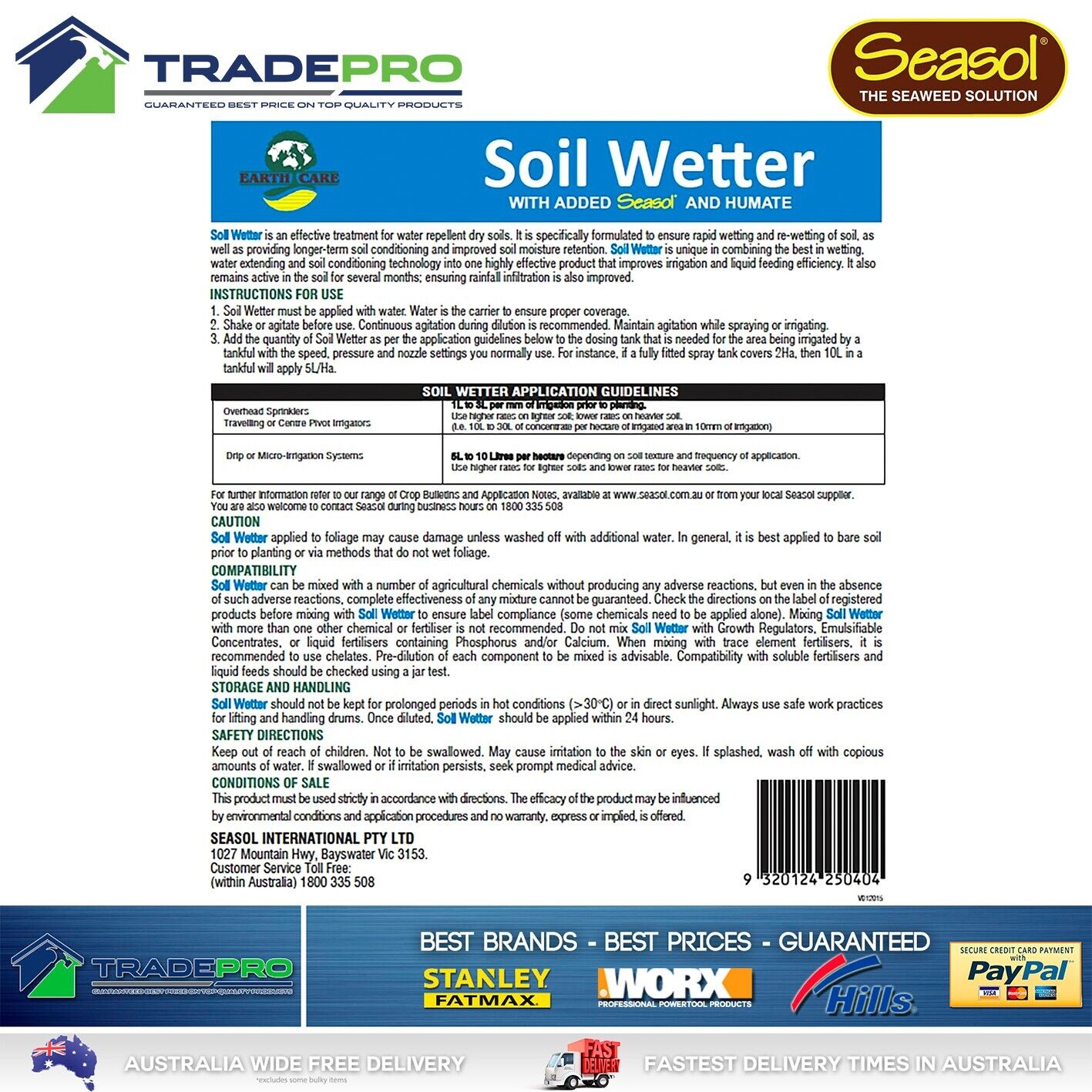 Seasol Soil Wetter Commercial 20L Seaweed Concentrate Fertilizer Bulk Liquid PRO