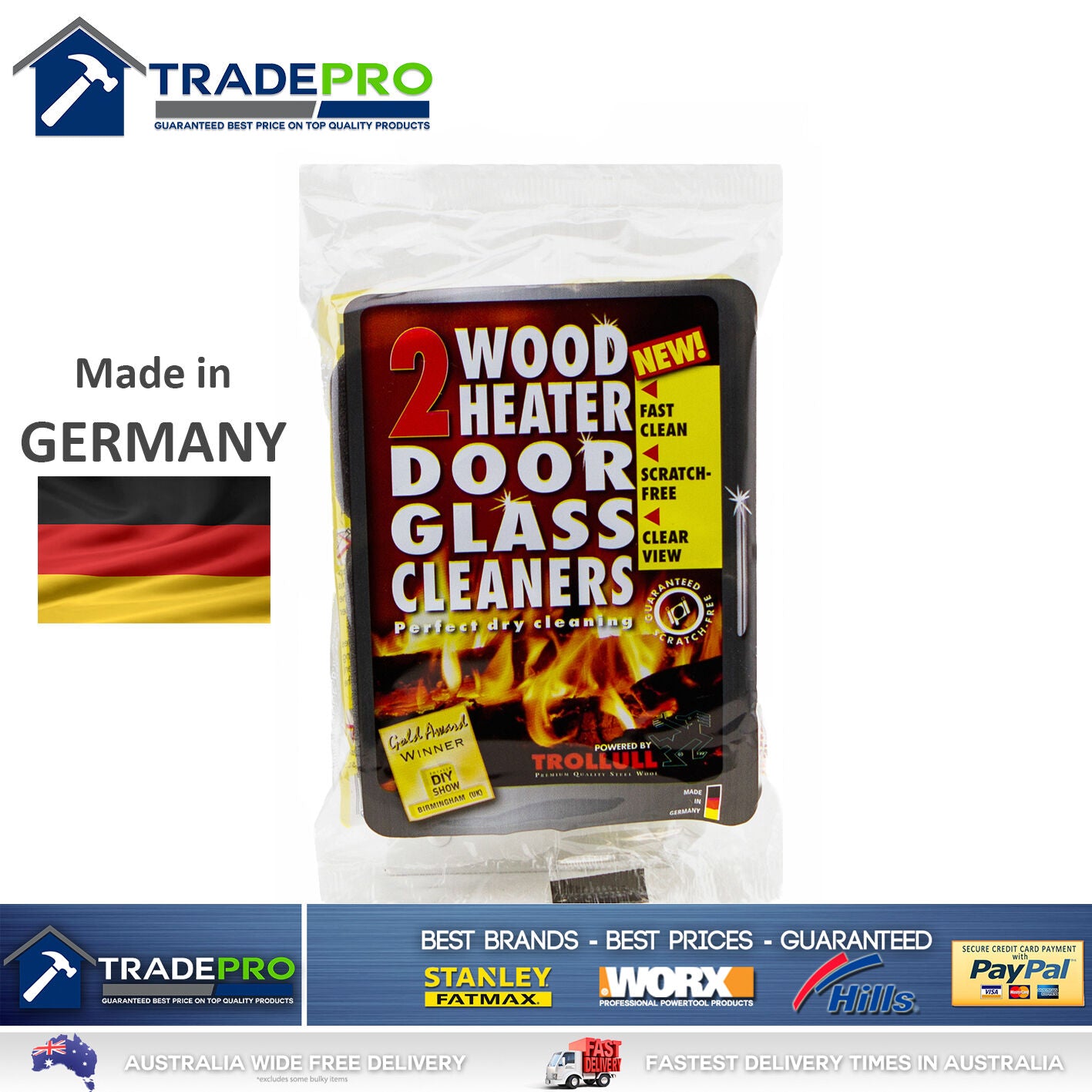 Fireplace Cleaner Soot Glass Door Dry 2pc Trollull® German Fire Wipes 3688801