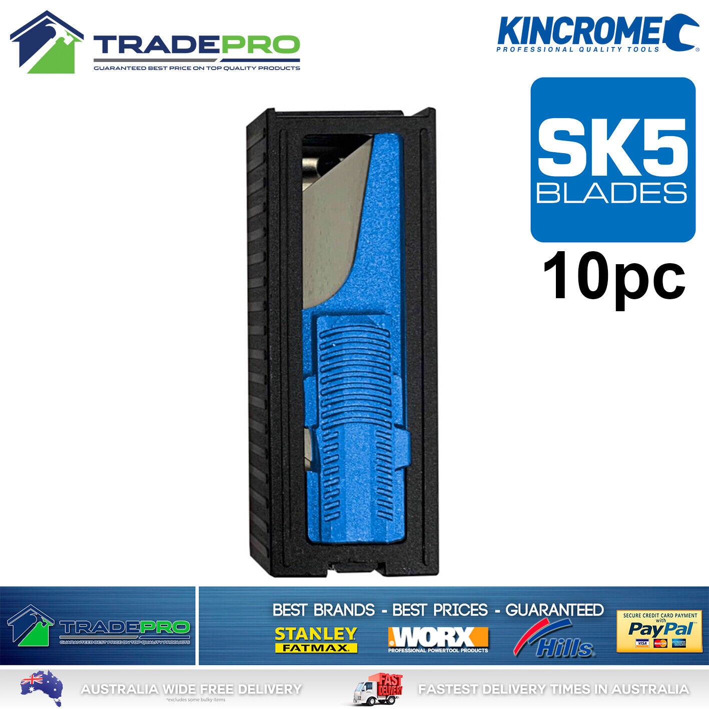 Kincrome Utility Knife Blades 10 Piece Kit PRO Razor Carbon Steel Safety Cutter