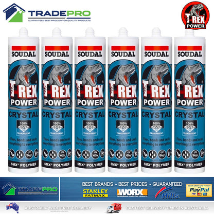 6x Soudal T-Rex Power Crystal CLEAR SMX Polymer Sealant Adhesive Glue 290ml