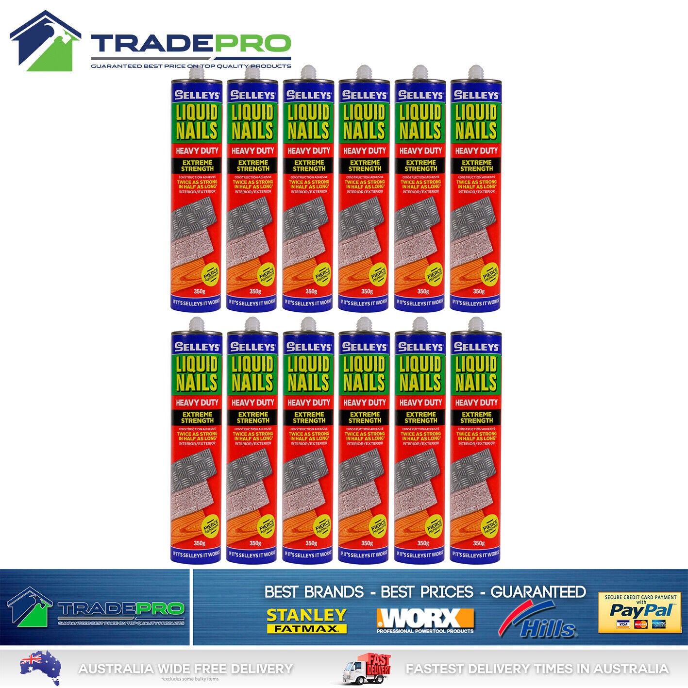 12x Selleys® Liquid Nails HEAVY DUTY Adhesive Glue 350g High Strength Wood Seal