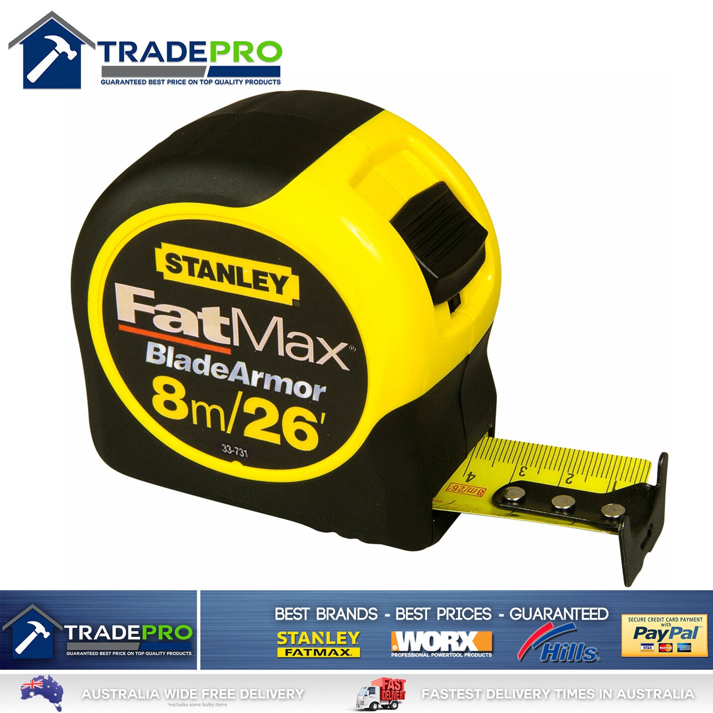 Stanley® FatMax 8m 26ft Tape Measure Metric & Imperial 8Mtr Inches Feet