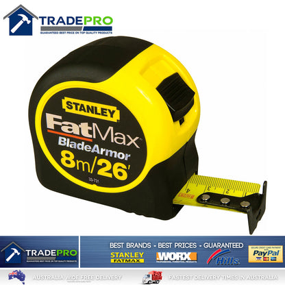 Stanley® FatMax 8m 26ft Tape Measure Metric & Imperial 8Mtr Inches Feet