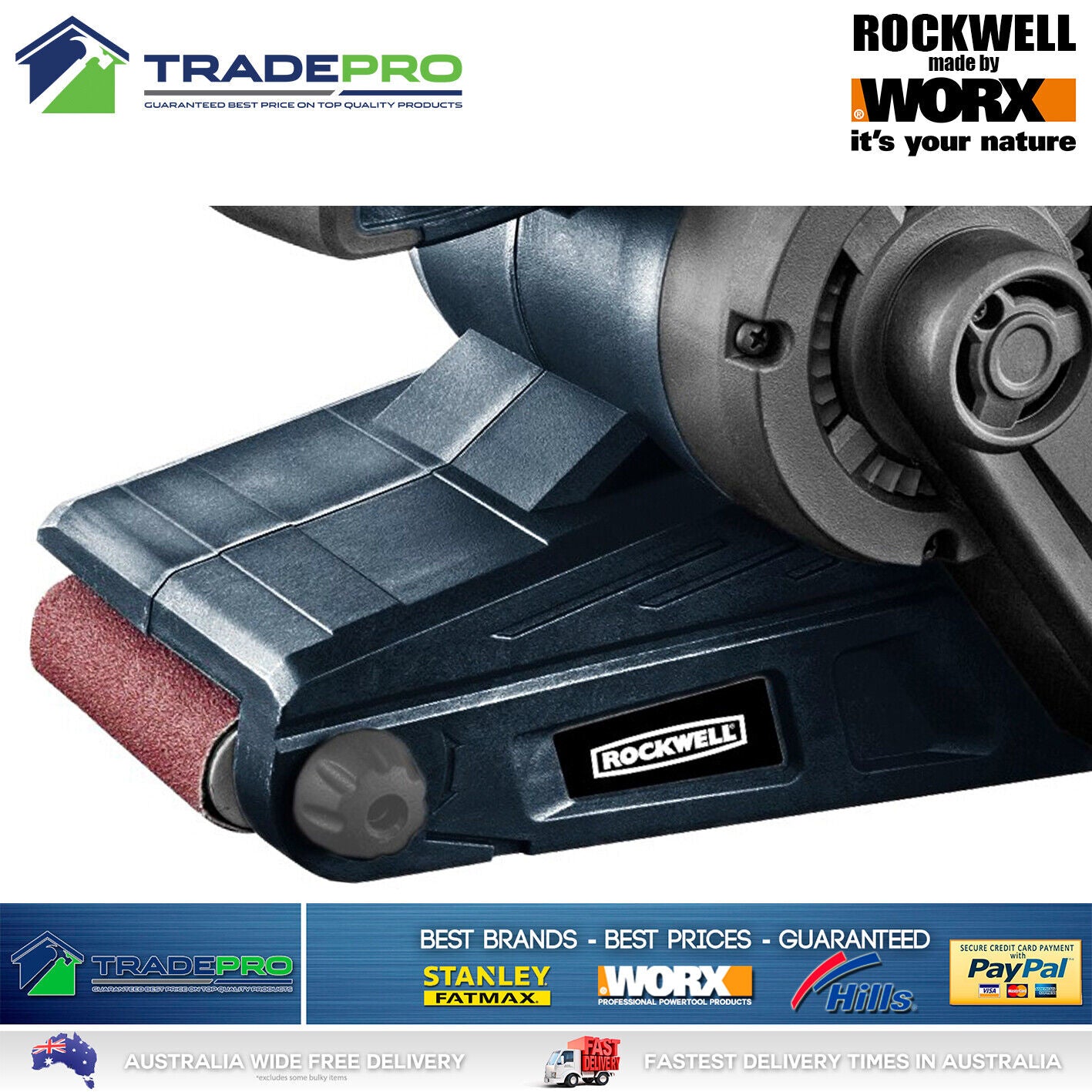 Electric Belt Sander 920w PRO 76 x 533mm with Wood Sandpaper & Dust Bag by Worx