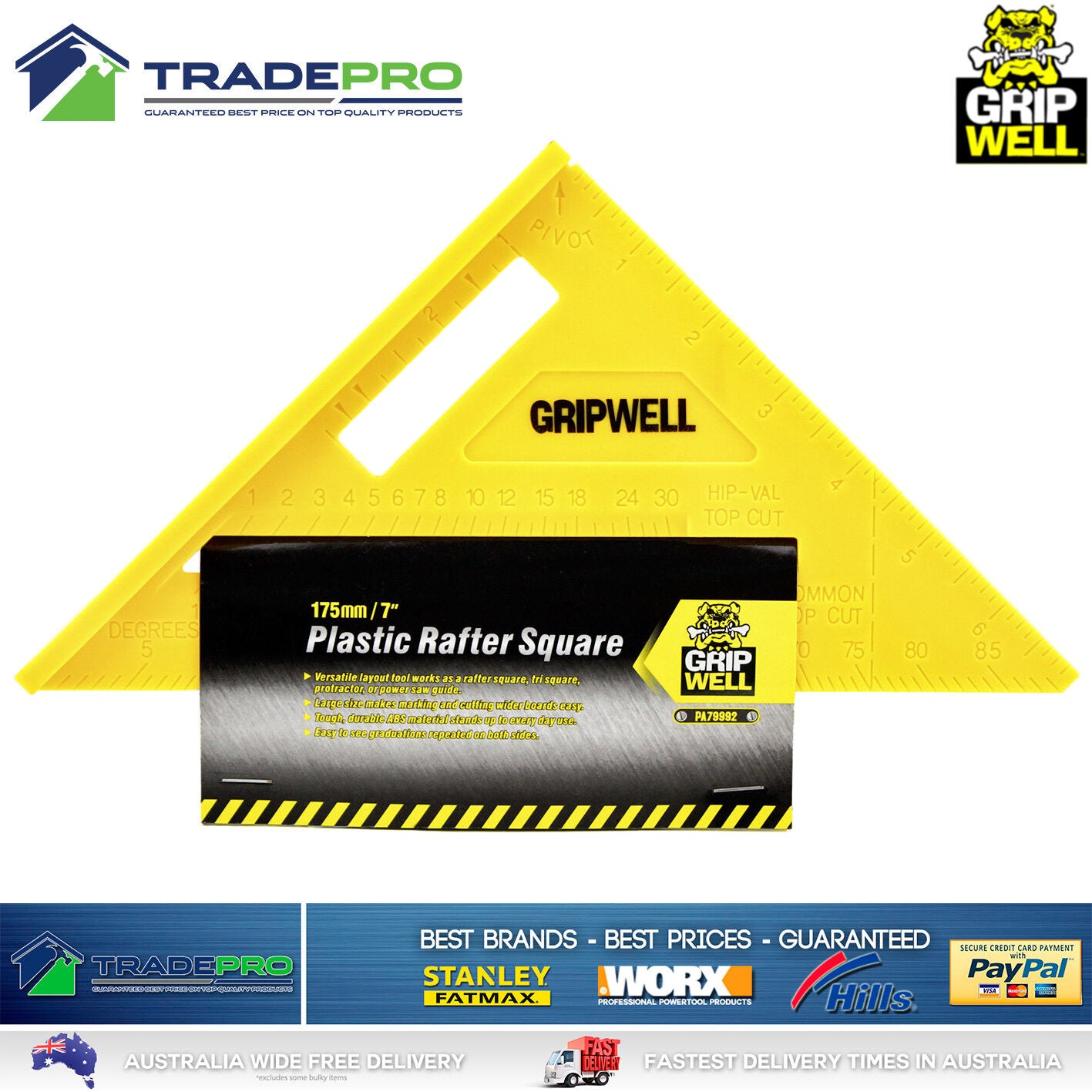 Quick Square Combination PRO 180mm 7" Triangle Right Angle Protractor Saw Guide