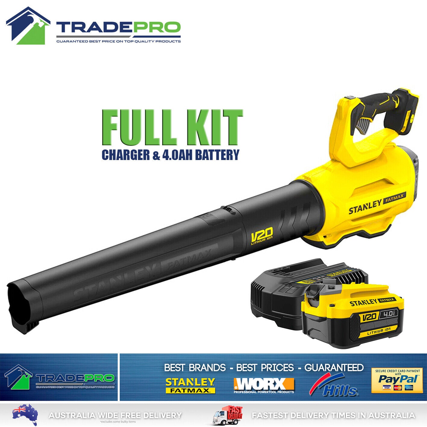 Stanley® Fatmax 18V V20 Cordless Blower Kit Leaf Grass Garden & Battery 4.0AH