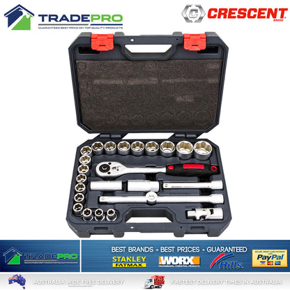 Crescent PRO Socket Set 25pc 1/2" Drive Quick Release Metric Heavy Duty Mechanic