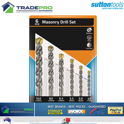 Genuine Sutton 6pc Masonry Drill Bit Tool Set With Case Concrete Tiles Bricks