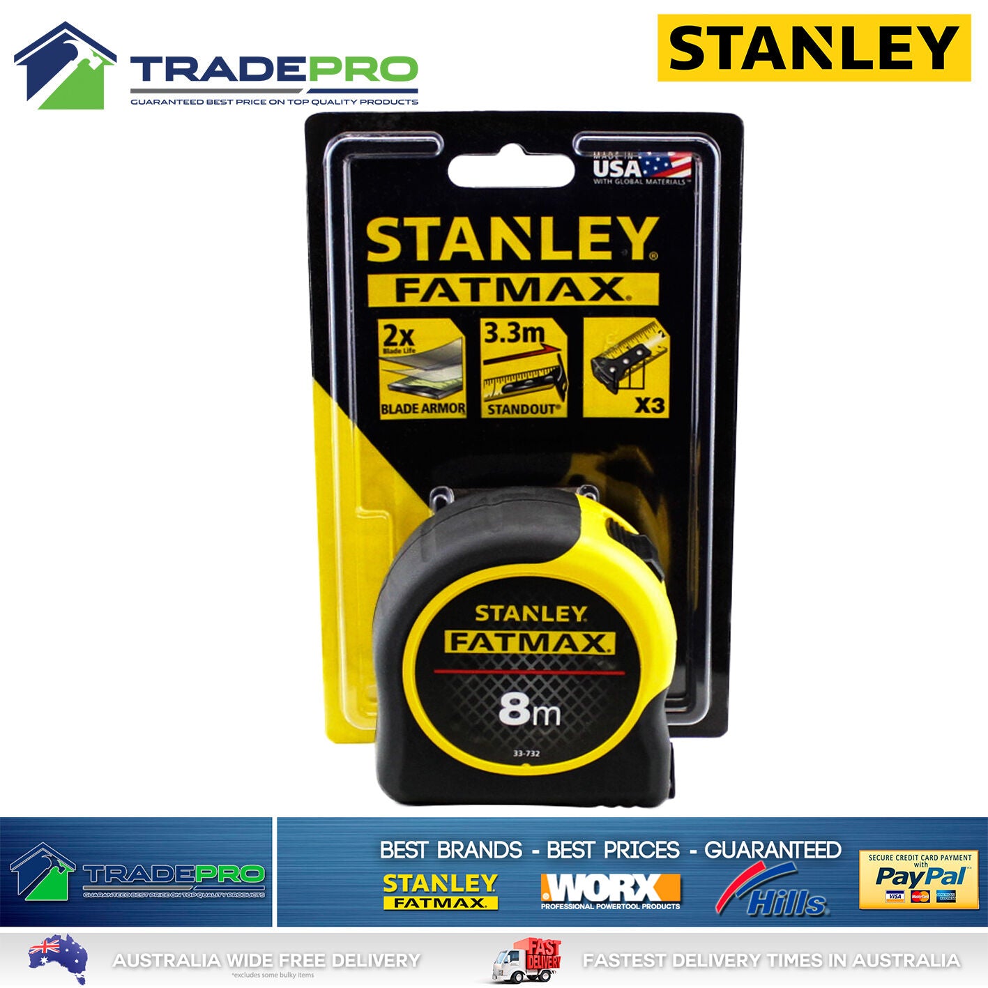 Stanley FatMax 8m Tape Measure Metric NEW MODEL Best Price Fat Max 8Mtr Metre