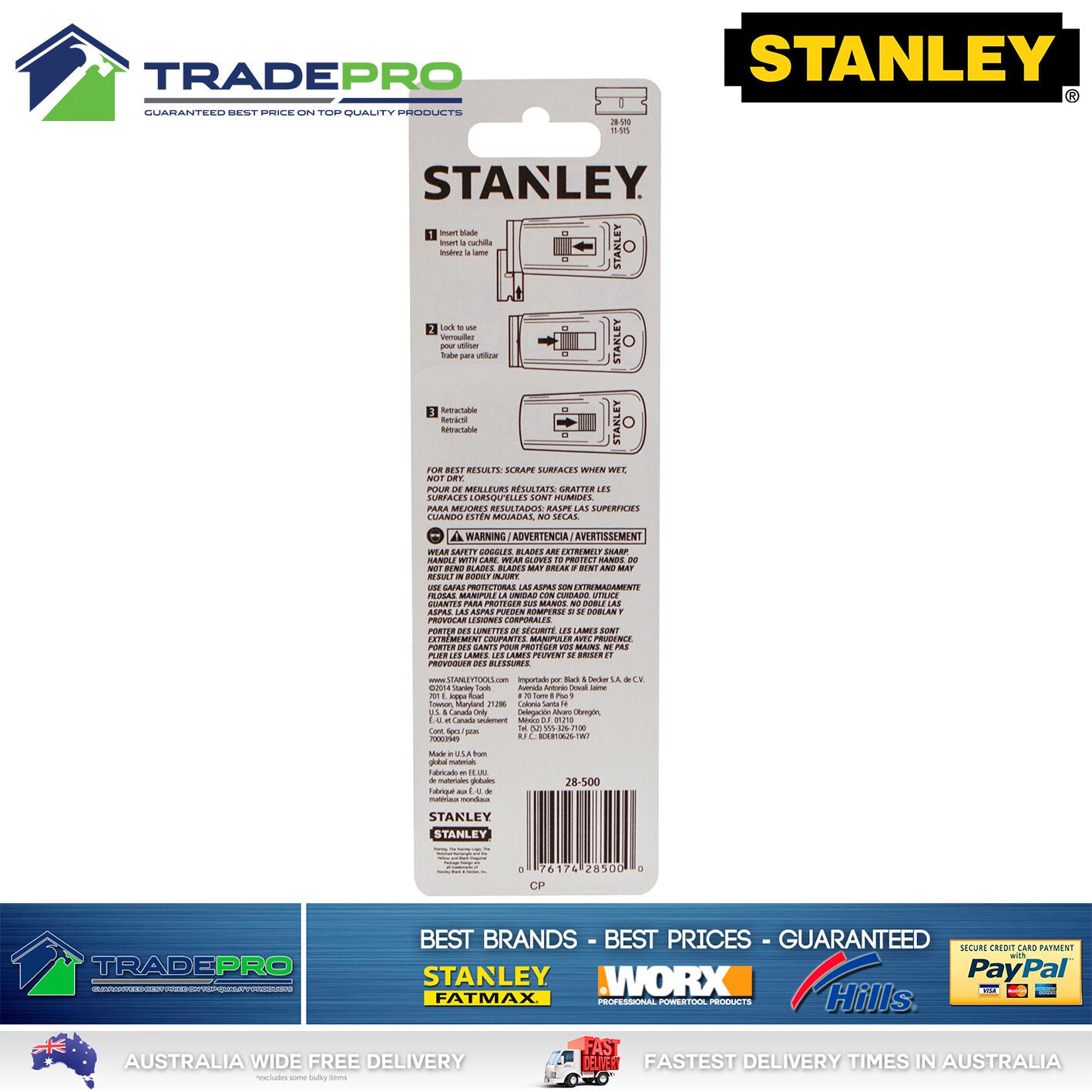 Stanley Razor Blade Scraper 5pc Blade Kit USA Paint Glue Adhesive Putty Window