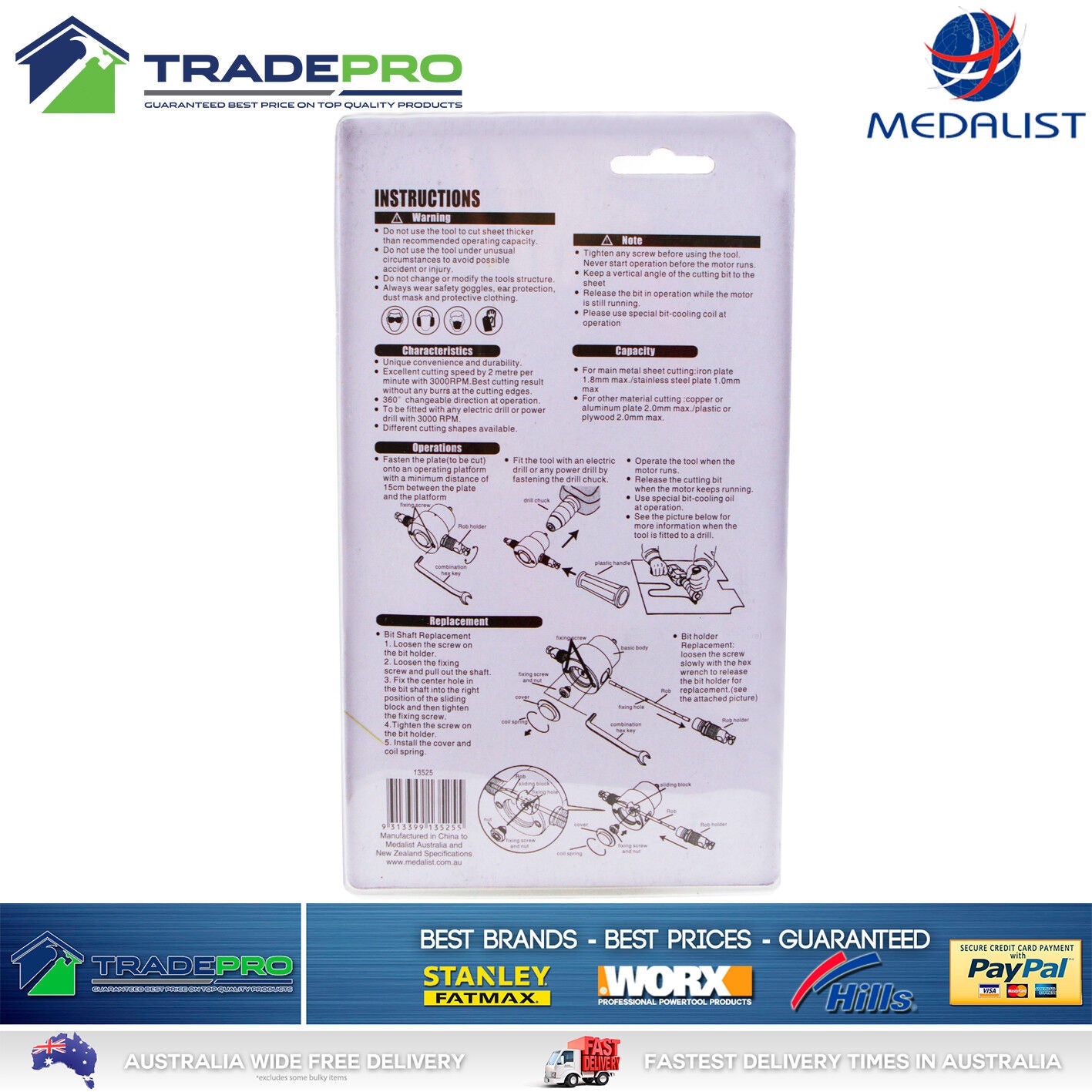 Metal Cutter Pin Puncher Nibbler Quality Falcon Style Cuts Stainless Steel Sheet