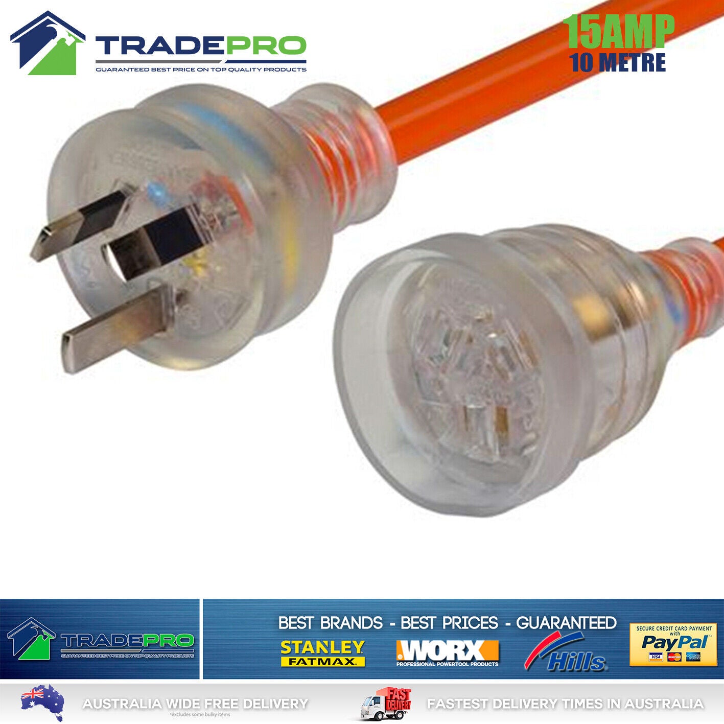 Arlec Caravan Extension Lead 10M Power Electric Cable Cord 15A 10Mtr RV Aust App