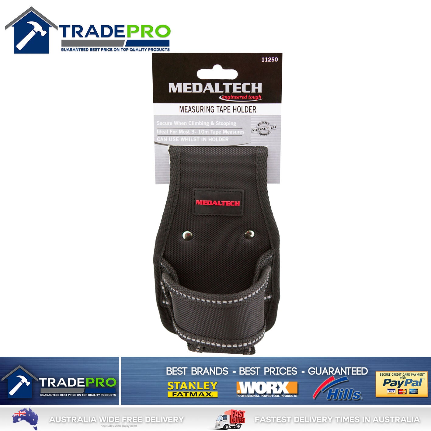 Tape Measure Holder Pouch Medaltech® Quality Heavy Duty Fits Most Tapes Nail Bag