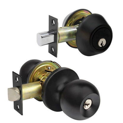 Door Lock Entrance Set Combo & Dead Bolt Kit in Black BuyRight® Knob Style
