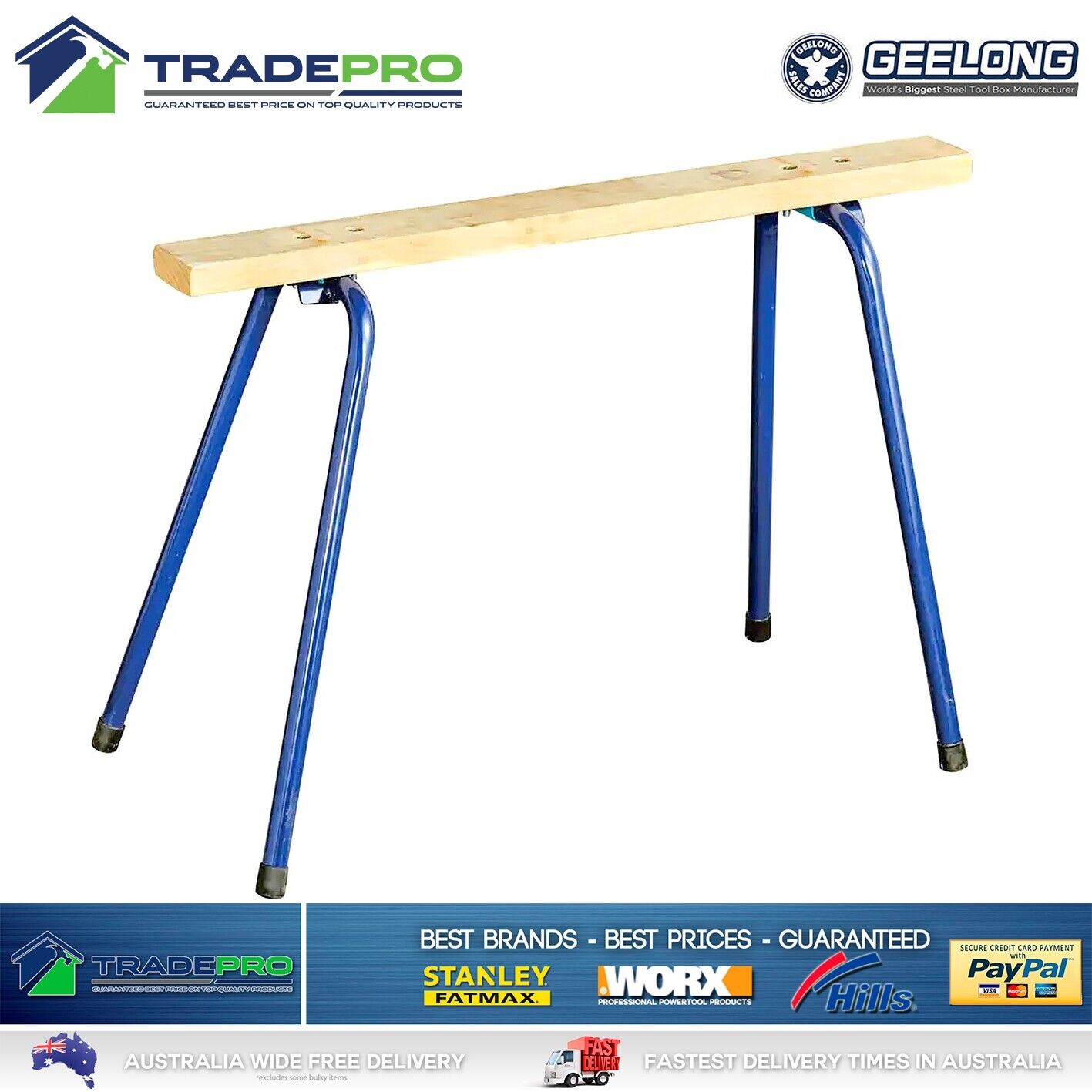 Saw Horse 2pc Pair PRO Trestle Steel Foldable Work Bench Stand Support Legs
