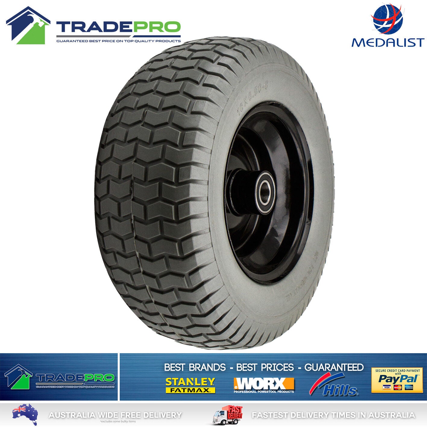 Wheelbarrow Wheel 16" x6" 150mm Wide PunctureProof Barrow Trailer Tyre 25mm Bore