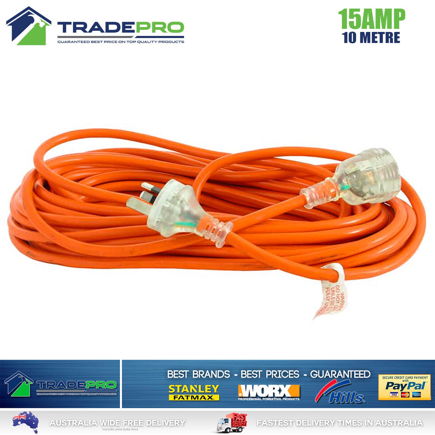 Arlec Caravan Extension Lead 10M Power Electric Cable Cord 15A 10Mtr RV Aust App