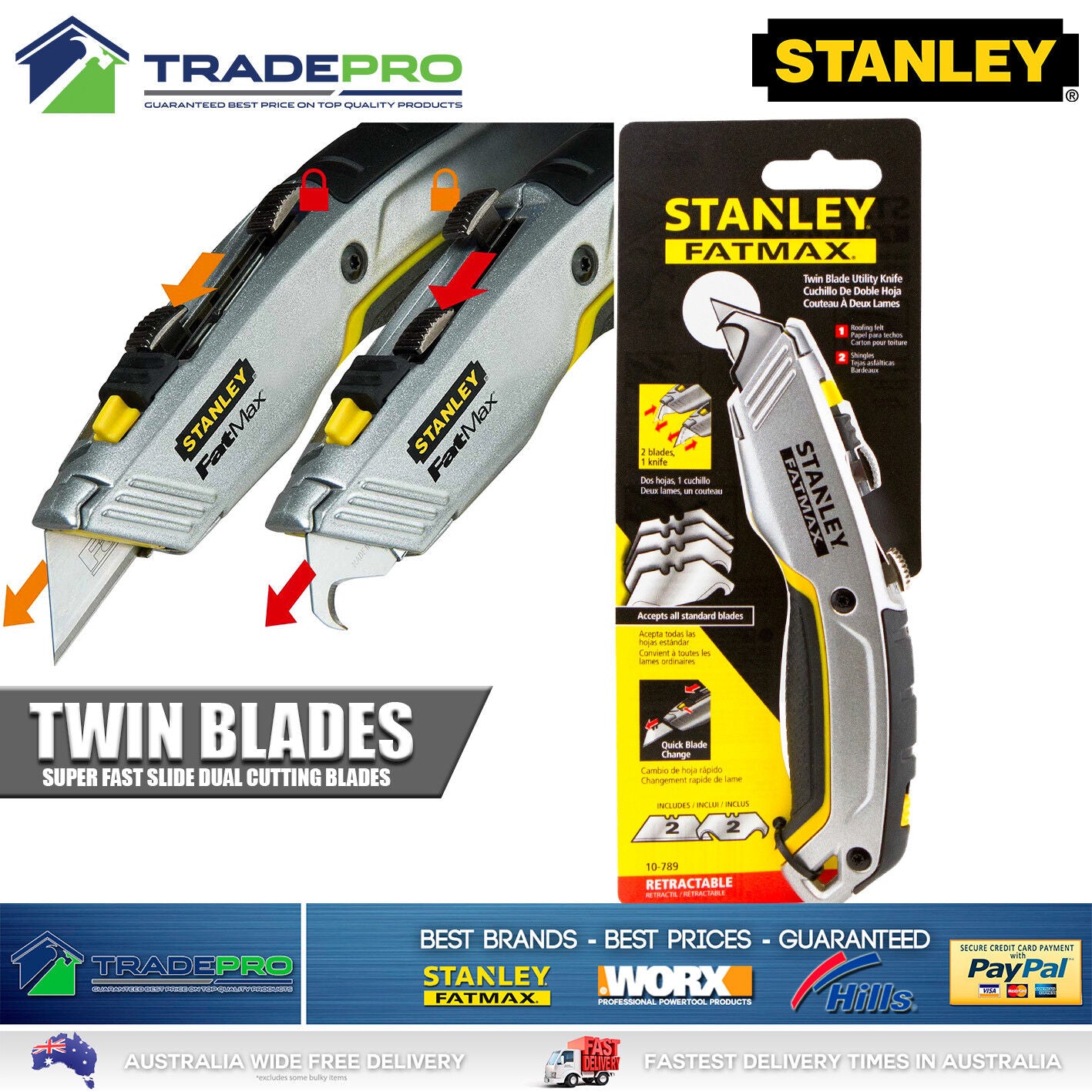 Stanley Knife Fatmax PRO Twin Blade Retractable Utility with 4 Blades