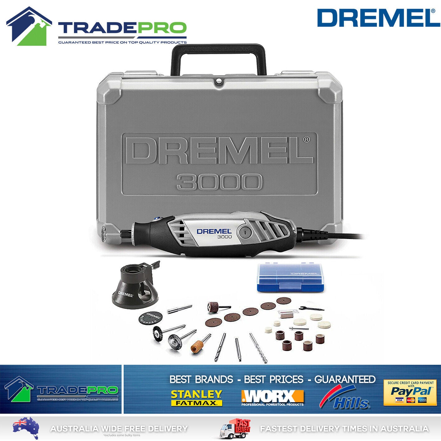 Dremel Electric Rotary Tool PRO 130W Variable Speed 3000 Series 26pc Kit & Case