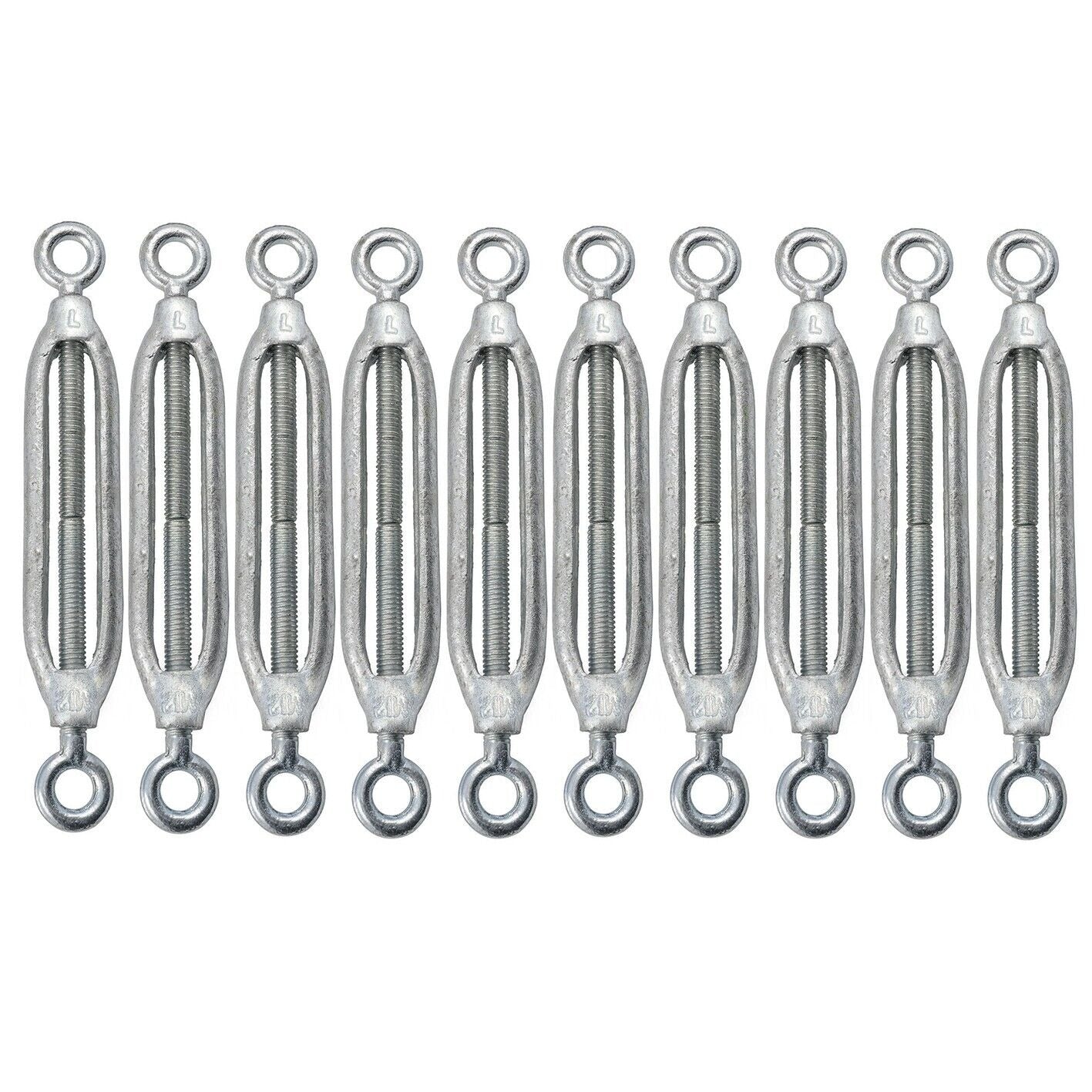 12mm Galvanised Head And Eye Turnbuckle Thimble Kit Rope Tie Down Bulk 10PC PRO