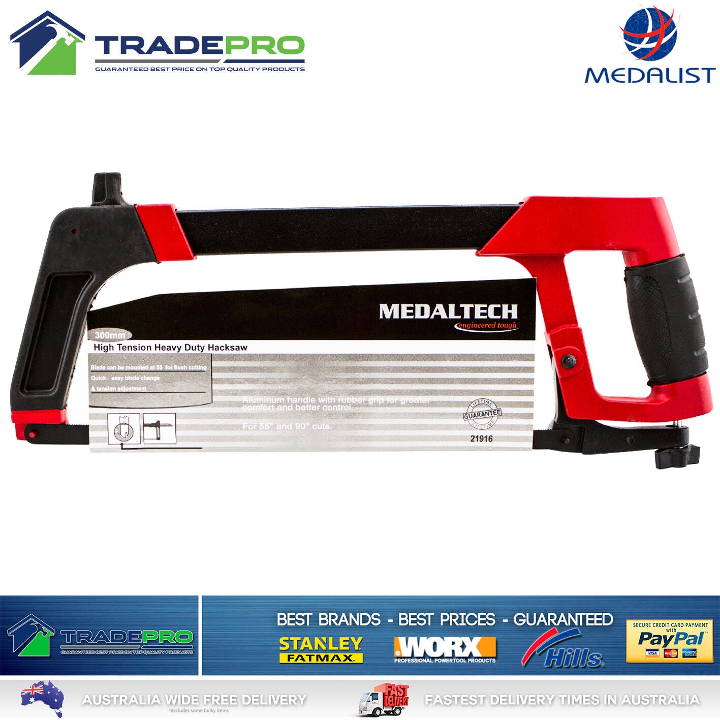 Hacksaw PRO Heavy Duty 300mm 12" Aluminium High-Tension Fast Change with Blade