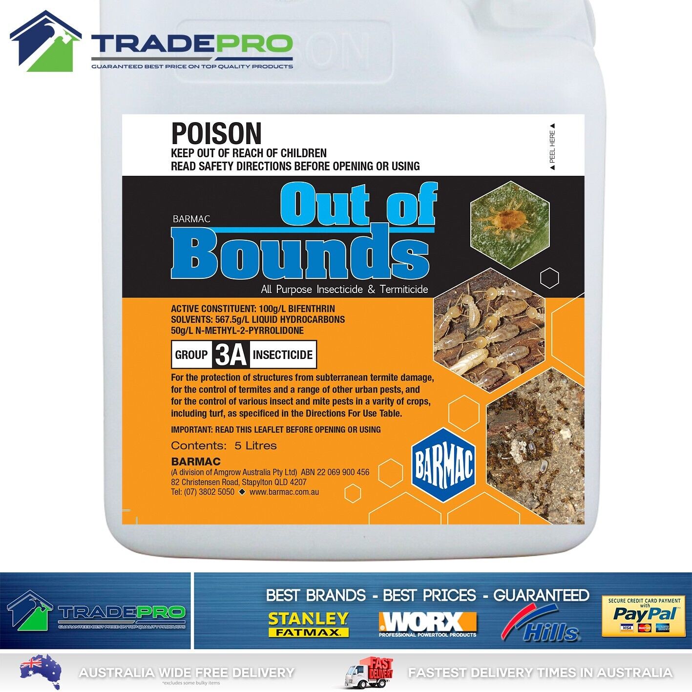 Termite Ant Cockroach Spray 5L Out of Bounds Bifenthrin 100gm/L Pest Killer