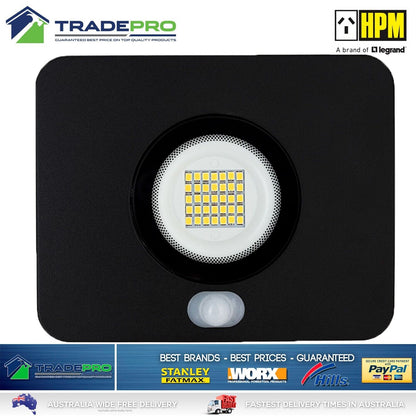 HPM LED Light Floodlight Slim Black 20W Sensor Outdoor Security Weather Resist