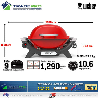 BBQ Weber Q1000 Portable Gas Barbecue Grill Stainless Steel Burner & Hose Baby Q