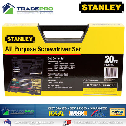 Stanley® 20pc Screwdriver Set in Carry Case with Hex Keys Screw Driver Kit 20pc