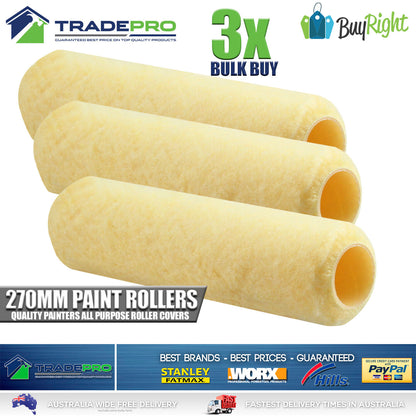 Paint Roller Cover 270mm 3pc Pack 12mm Nap Quality Water Oil Based Paint Rollers