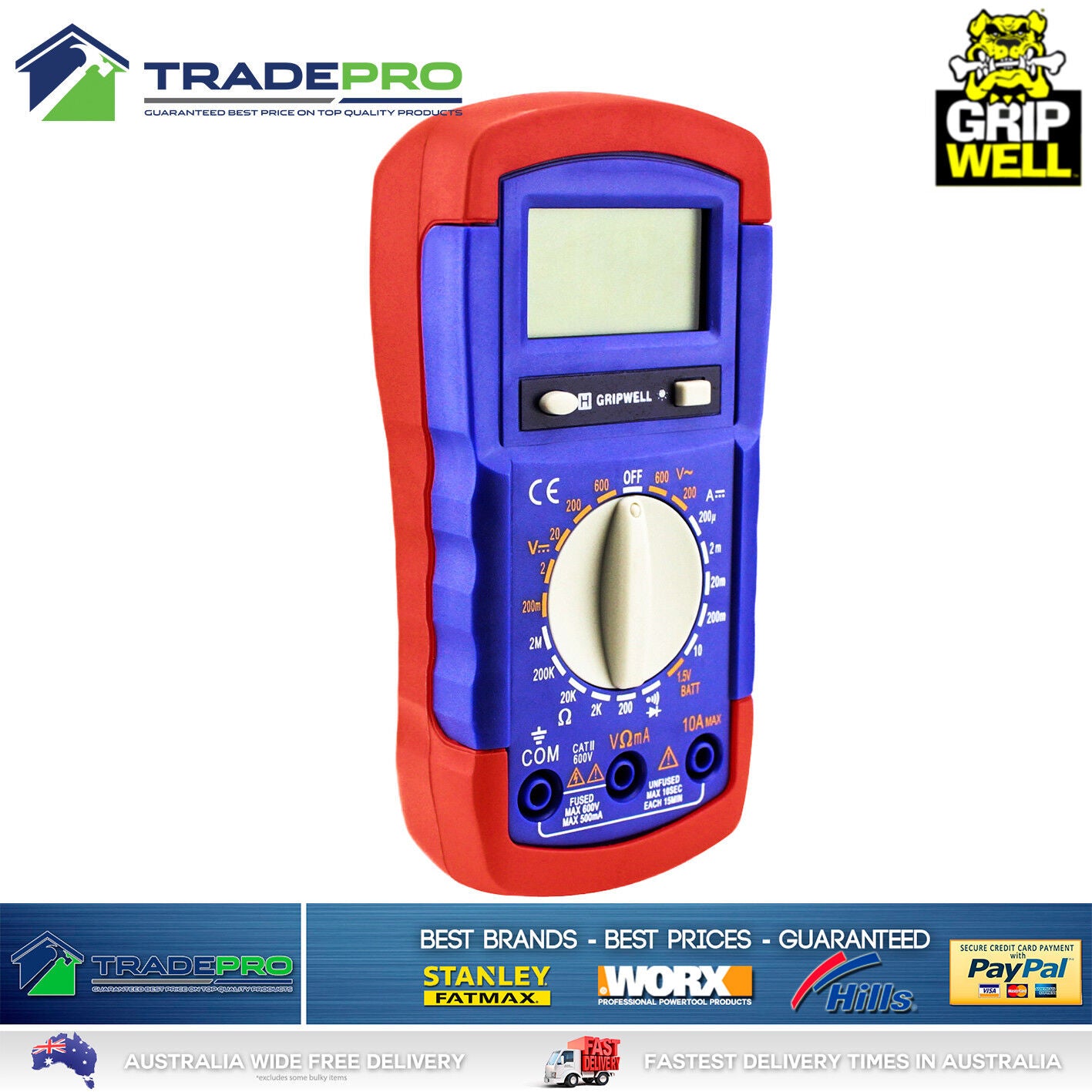 Digital Multimeter LCD Electrical Gripwell® Voltmeter Ohm Multi tester AC & DC