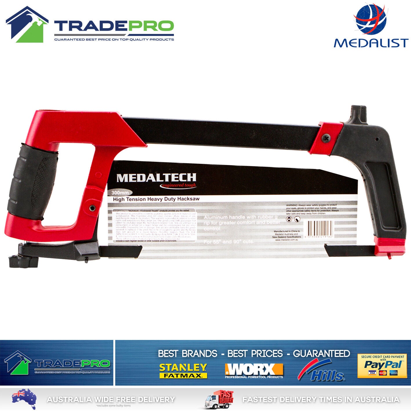 Hacksaw PRO Heavy Duty 300mm 12" Aluminium High-Tension Fast Change with Blade