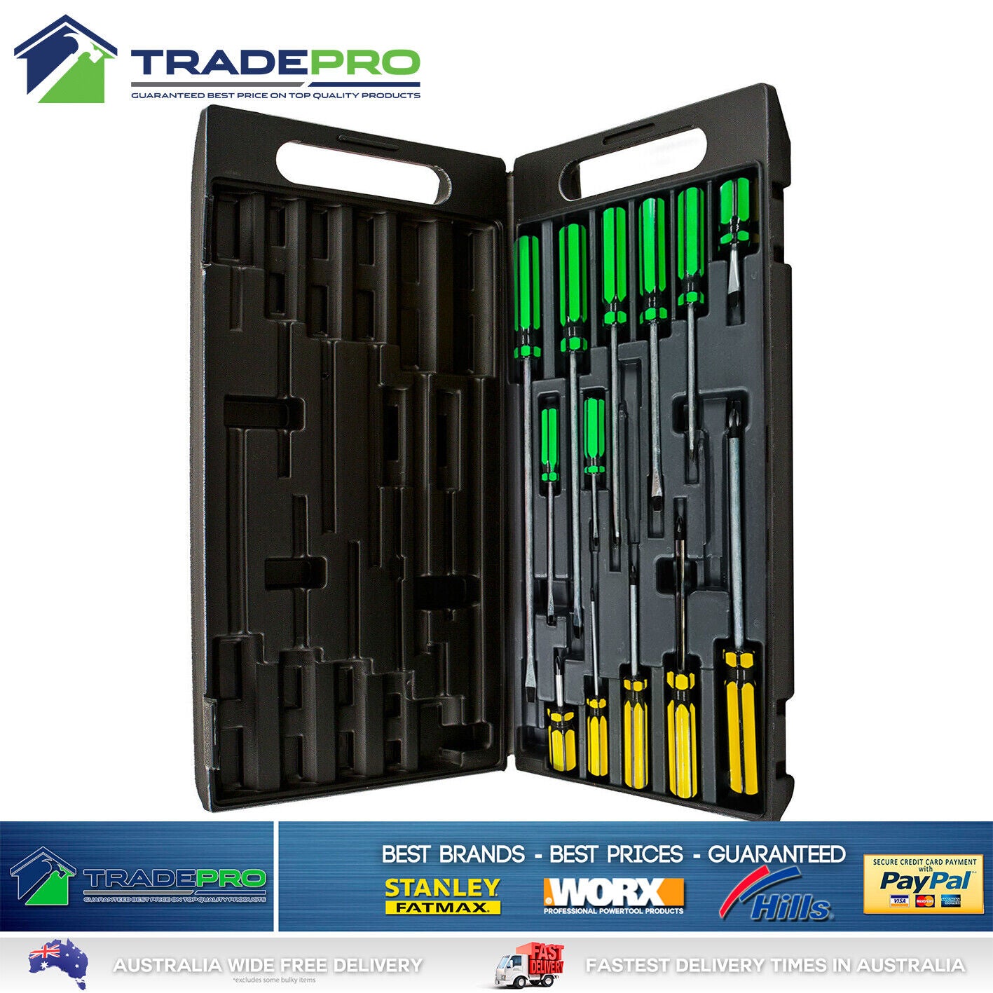 Screw Driver Set 13 piece Phillips & Flat in Carry Case Quality 13pc Screwdriver