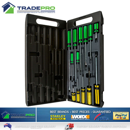 Screw Driver Set 13 piece Phillips & Flat in Carry Case Quality 13pc Screwdriver