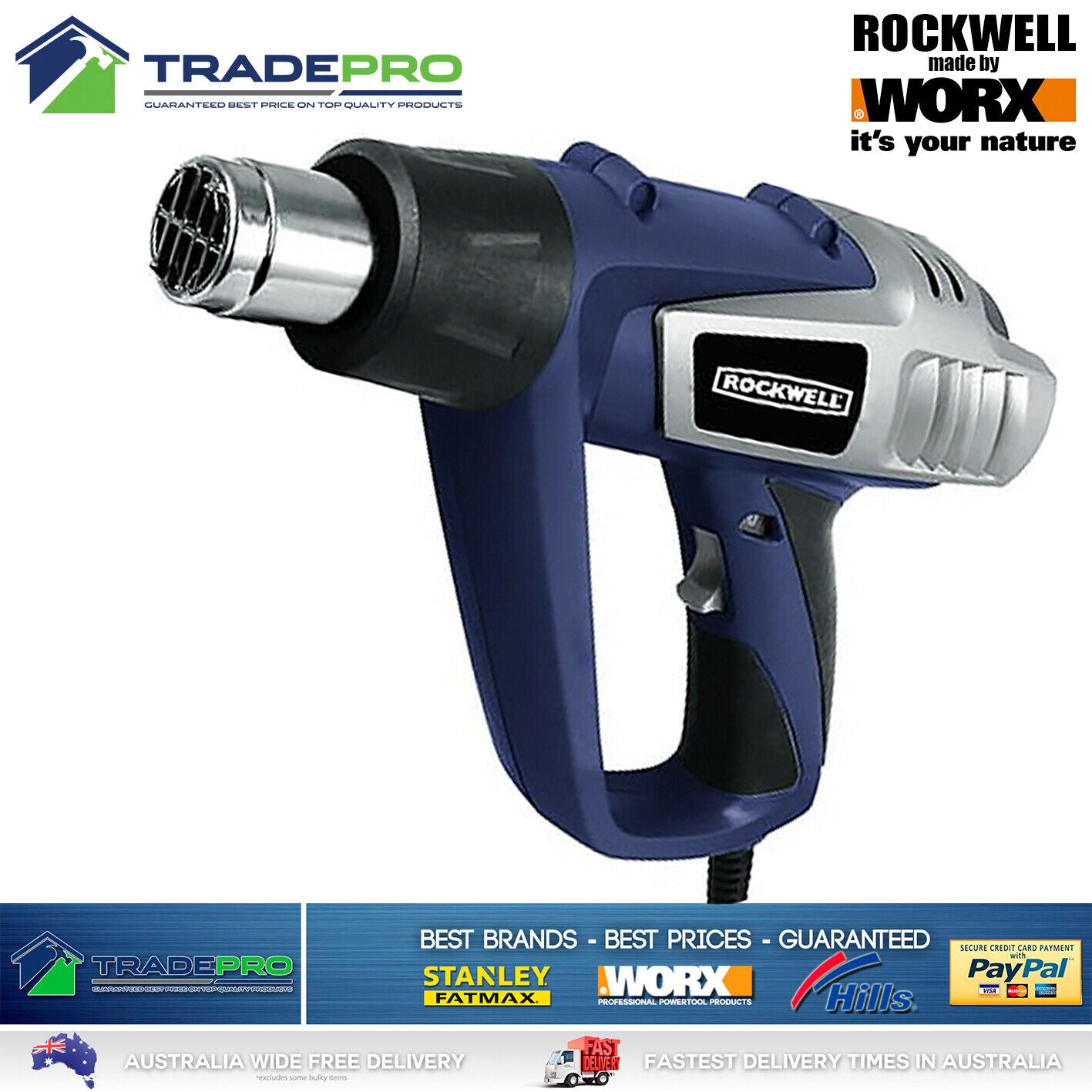 Electric Heat Gun PRO Kit 2000 Watt 4 Nozzle Set Adjustable Speed & Hot Air Flow