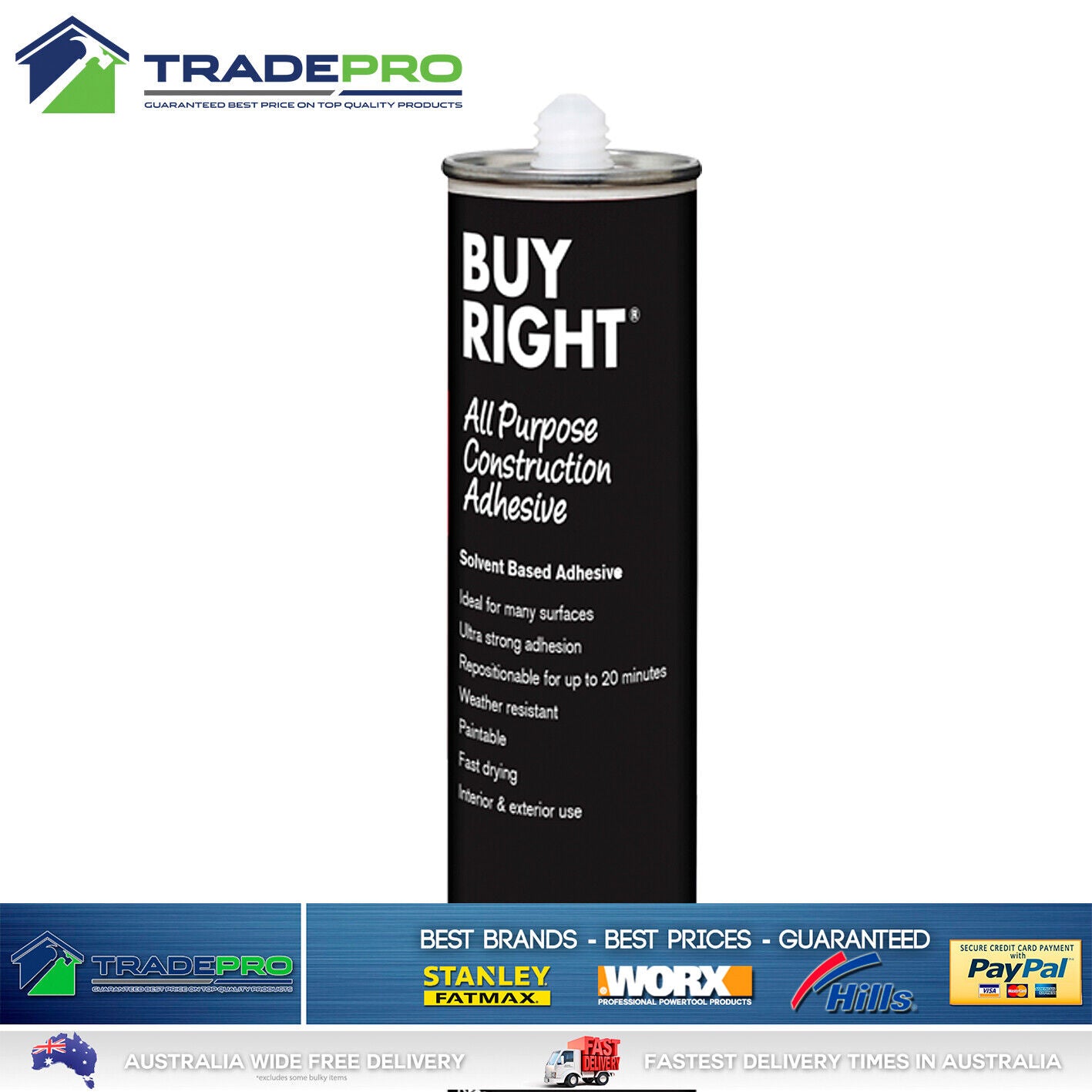 5x Glue Construction Adhesive BuyRight 300g Cartridge Liquid No Nails 5pc