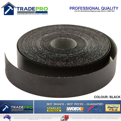 Black Melamine Edge Tape 22mm x 10m ICON® Iron On Glued Veneer Edging Laminate