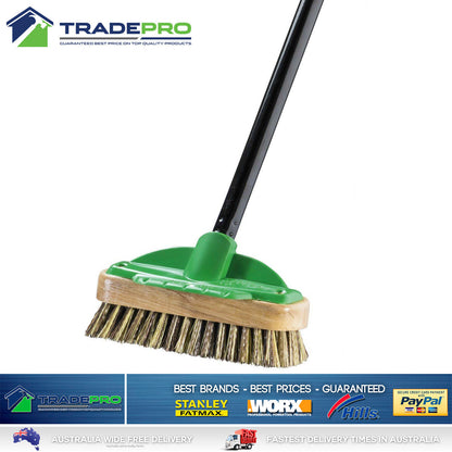 Oates Long Handle Deck Scrub Broom Brush Short Stiff Durable Synthetic Bristles