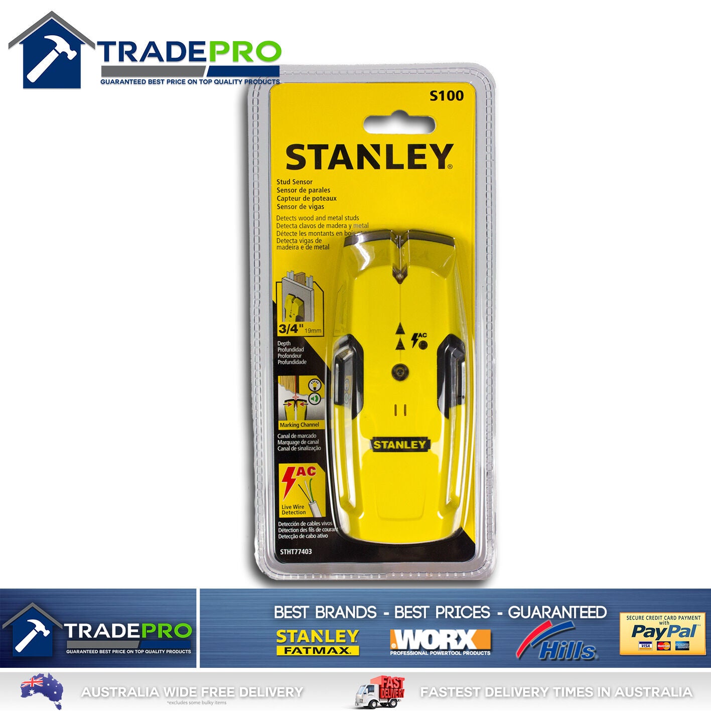 Stanley Stud Detector Sensor Finder S100 NEW MODEL AC Detection Metal &Wood Scan