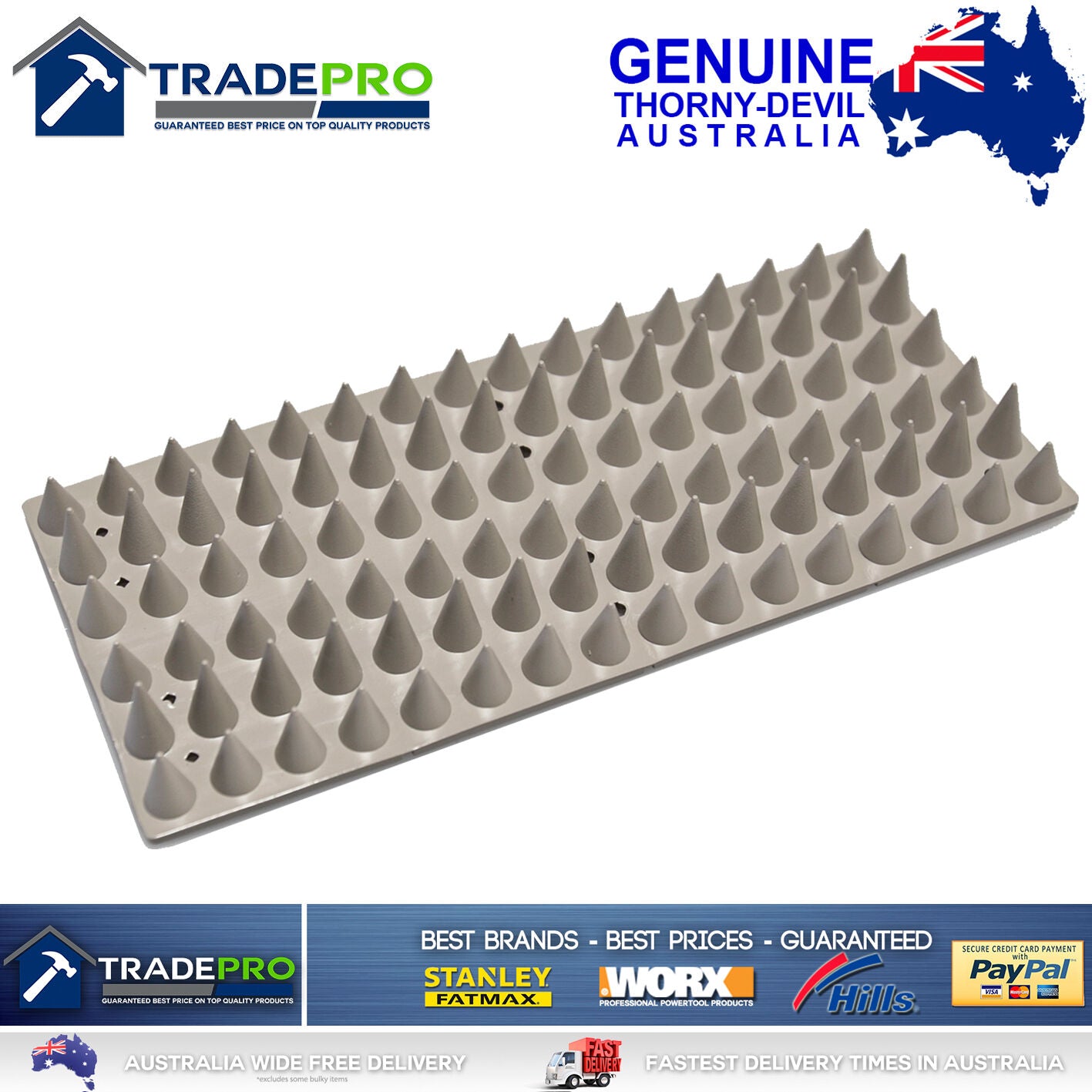 Thorny Devil® Spikes 21cm Grey PVC Human Bird Possum Fence Climbing Deterrent
