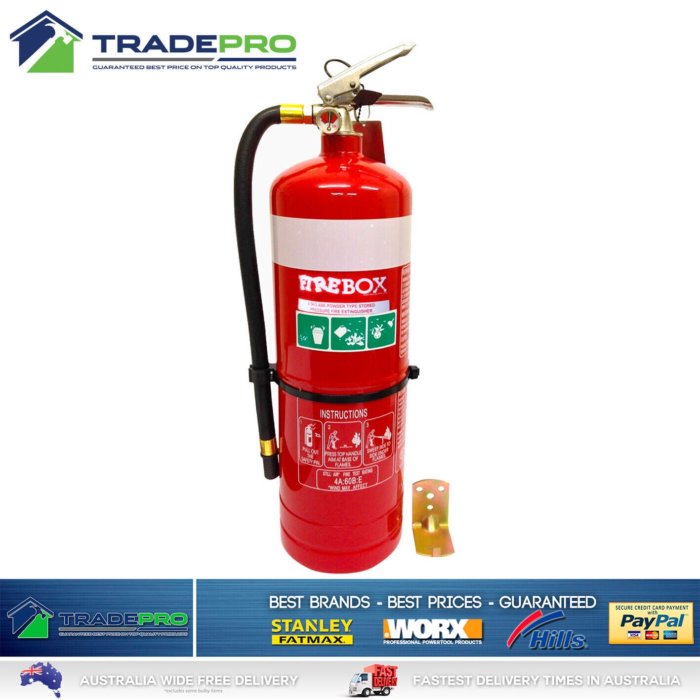 Fire Extinguisher 4.5kg ABE Firebox® PRO 4.5 kg Industrial Dry Powder & Bracket