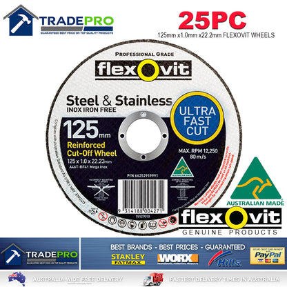 25x Metal Cut Off Wheel 125mm x22 1mm Flexovit® PRO Angle Grinder Cutting Discs