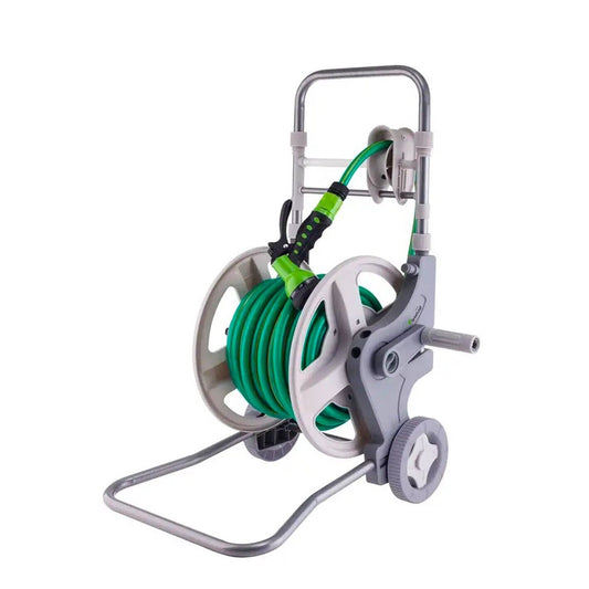Retractable Garden Hose & Reel 30m Water Trolley Portable Storage & Wheels Cart